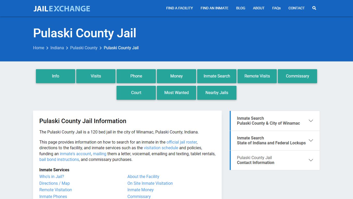 Pulaski County Jail, IN Inmate Search, Information